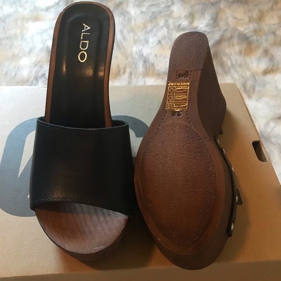 Aldo wood wedge black leader sandals EU 36, US 6 - Picture 4 of 4